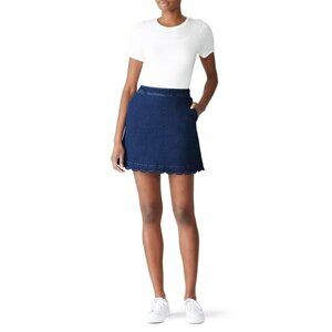 Draper James Skirt Womens 8 Blue Dark Jean‎ Denim Mini Scalloped Hem Y2K Girly